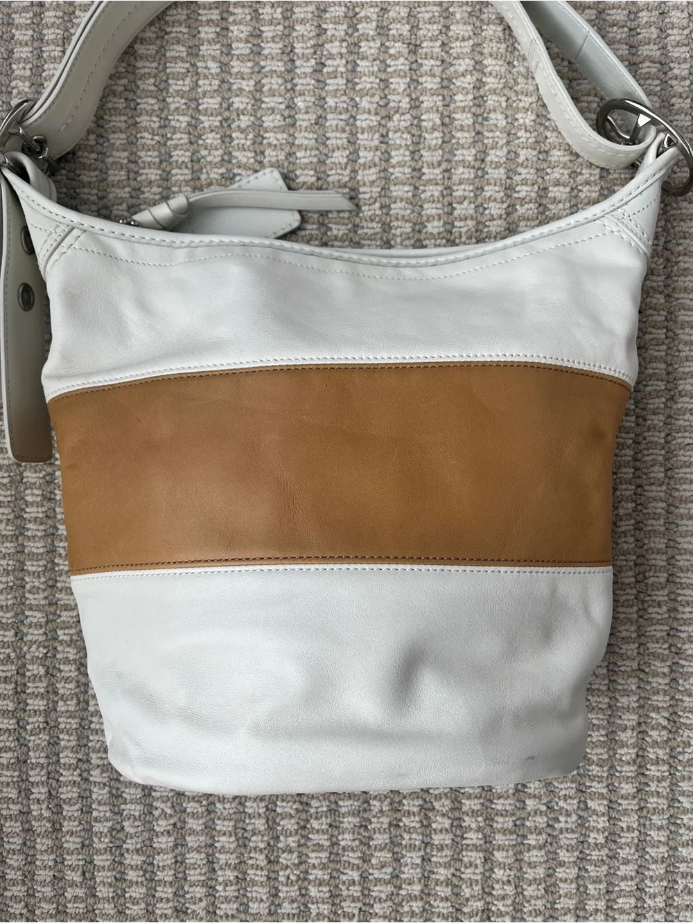 Coach Leather Rugby Duffle Bucket Bag White Camel F13357